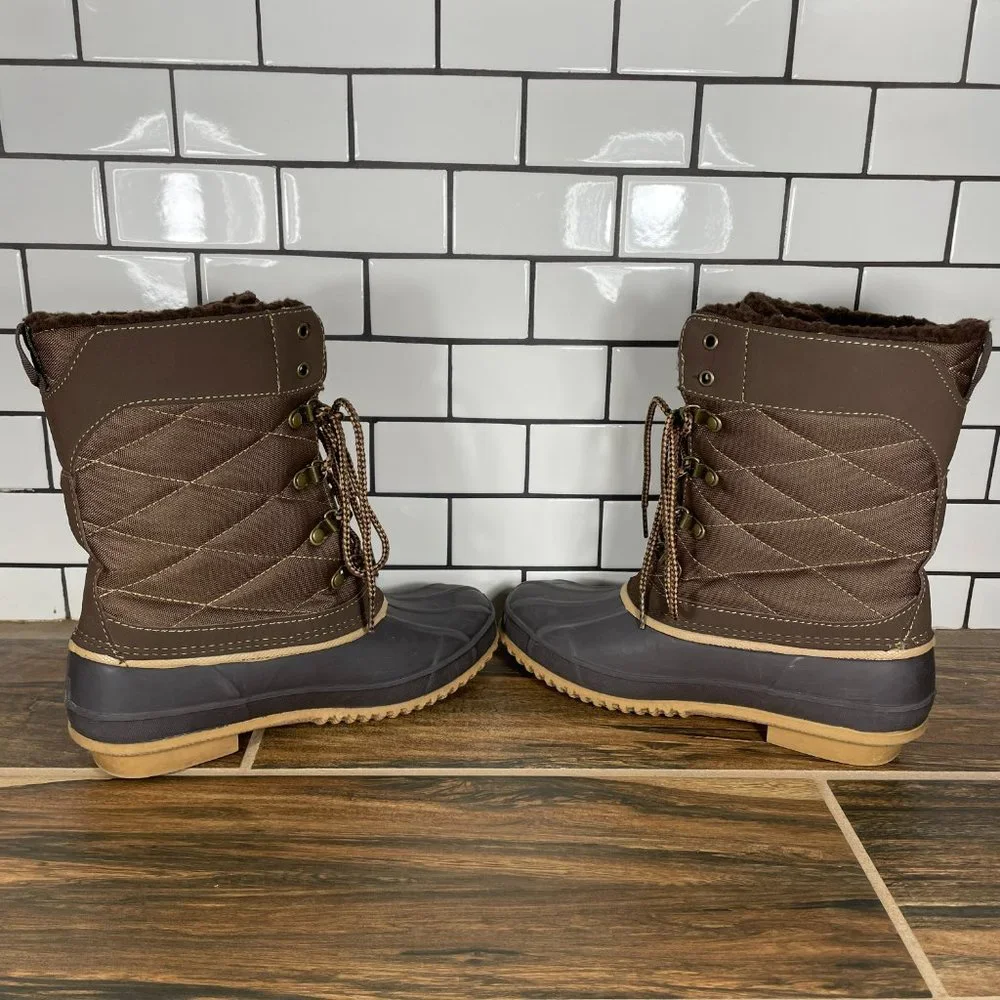 Khombu Annabel Women's Size 7 Shoes Brown Quilted Lined Warm Winter Duck Boots